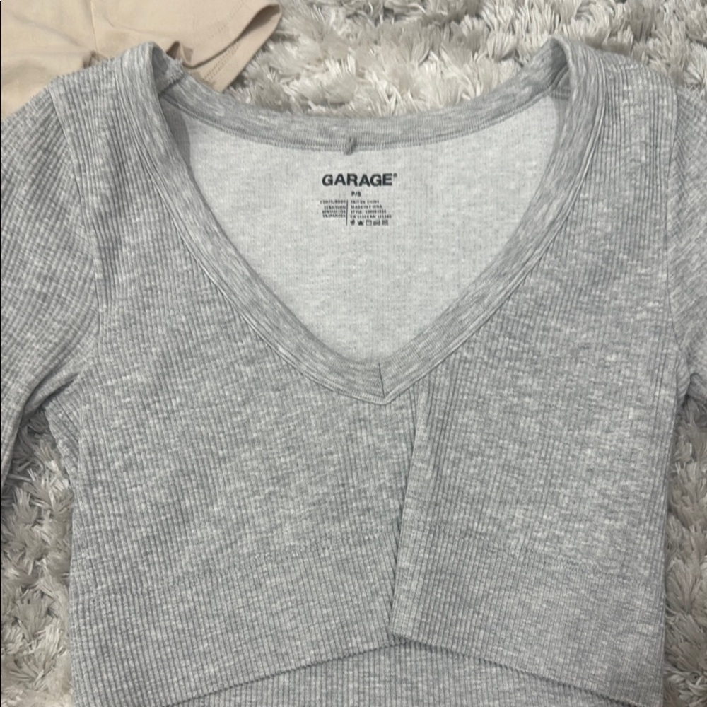 Garage Heather Gray Ribbed V-Neck Bodysuit